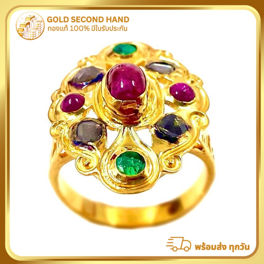 แหวนพลอยทองคำแท้ 90% (หนัก 6.6 กรัม  มีใบรับประกันจากทางร้านทอง) R01/11/2023 .4