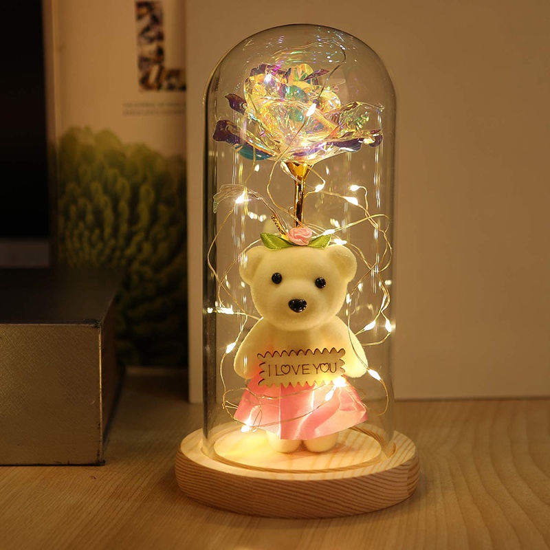 Galaxy Rose Flower Glass Dome Infinity Rose Crystal Rose พร้อมไฟ LED String