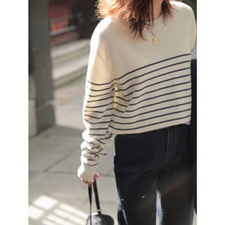 Suxi เสื้อกันหนาวลําลอง แขนยาว คอกลม ลายทาง แฟชั่นสไตล์เกาหล…