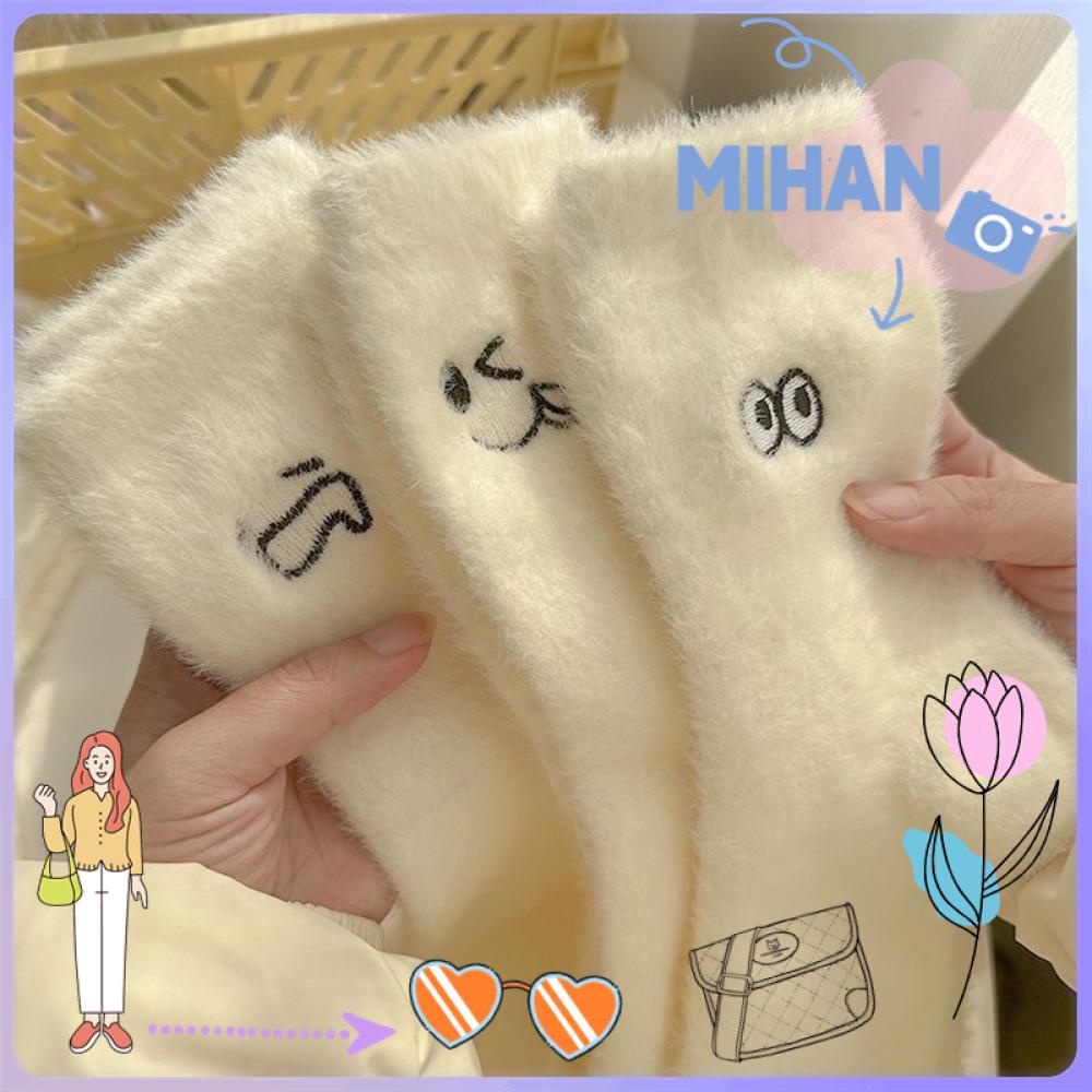 Mh ถุงเท้ากํามะหยี่ ขนมิงค์, ถุงเท้าผ้าฝ้าย ลายการ์ตูน แสดงอารมณ์ ขนปุย แฟชั่น หนา อบอุ่น ถุงเท้าพื้นปุย สําหรับเด็กผู้หญิง