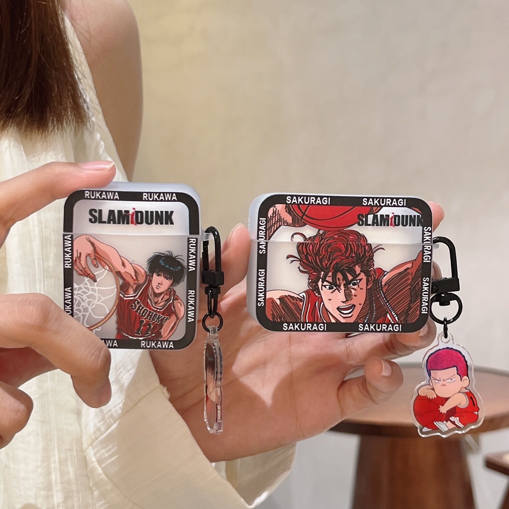 เคสหูฟังบลูทูธ ซิลิโคนนิ่ม Tpu แบบใส ทรงสี่เหลี่ยม ลายอนิเมะ Slam Dunk พร้อมจี้ สําหรับ Airpods 1 2 3 Pro2 2022