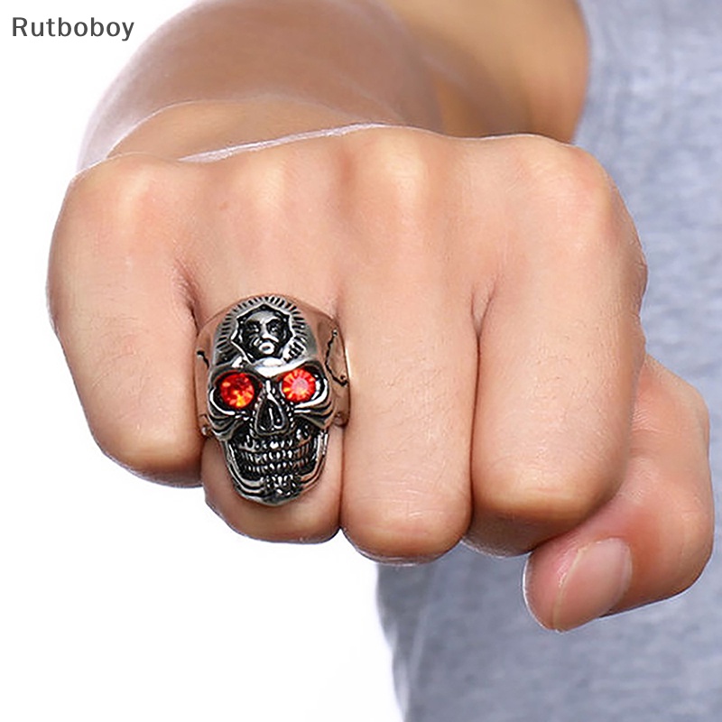 [Rut] แหวน รูปหัวกะโหลก โครงกระดูก สีแดง สไตล์พังก์ ฮิปฮอป วินเทจ เครื่องประดับ ของขวัญฮาโลวีน สําหรับผู้ชาย COD