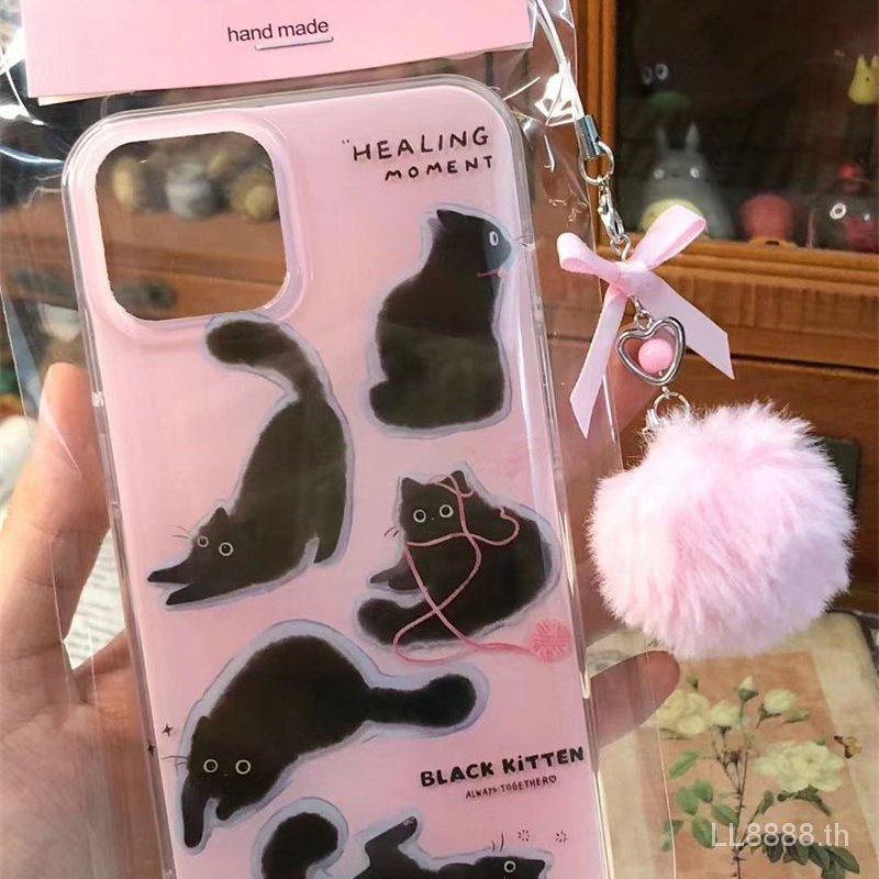 เคสโทรศัพท์มือถือ กันกระแทก ลายแมวดํา สไตล์เกาหลี ญี่ปุ่น สําหรับ iPhone 15PROMAX 11 14PRO 13 12y2k 