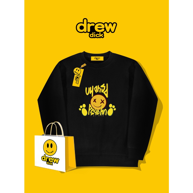((ผ้าฝ้ายแท้) เสื้อกันหนาวลําลอง คอกลม ทรงหลวม พิมพ์ลาย drew dick Street สไตล์เรโทร แฟชั่นฤดูใบไม้ร่วง และฤดูหนาว สําหรับผู้ชาย และคู่รัก