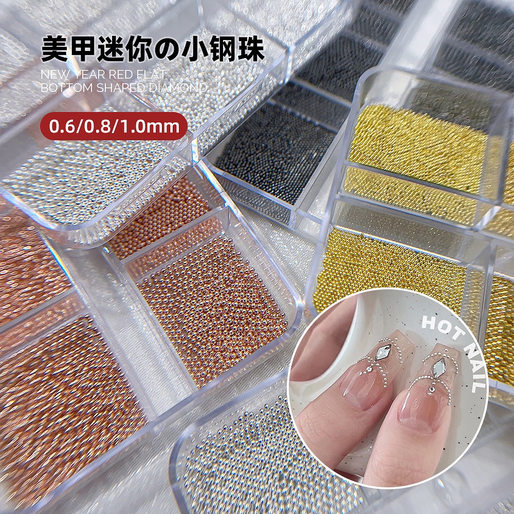 ลูกบอลเหล็ก ขนาดเล็ก สไตล์ญี่ปุ่น สีทอง สีเงิน สีโรสโกลด์ สีดํา สําหรับตกแต่งเล็บ ขายส่ง