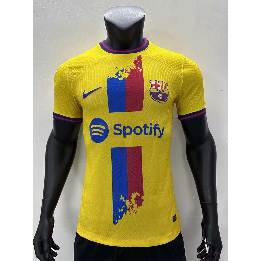【 Player Version 】ใหม่ เสื้อกีฬาแขนสั้น ลายทีมชาติฟุตบอล Barcelona Yellow Special Edition AAA+9 Lewandowski 6 Gavi 8 pedri คุณภาพสูง 2324