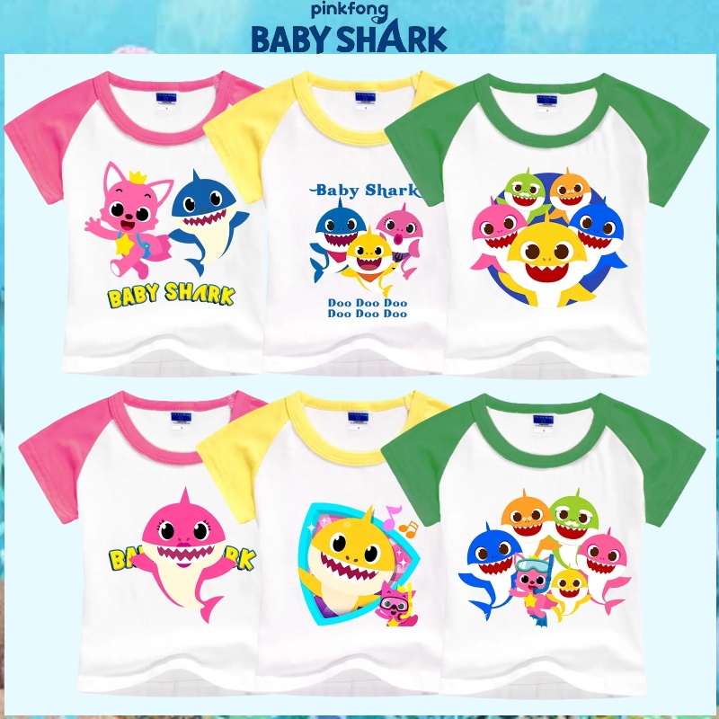 【สินค้าพร้อมส่ง】เสื้อยืดแขนสั้น ผ้าฝ้าย พิมพ์ลายการ์ตูนฉลามน่ารัก อเนกประสงค์ เหมาะกับของขวัญวันเกิด สําหรับเด็ก