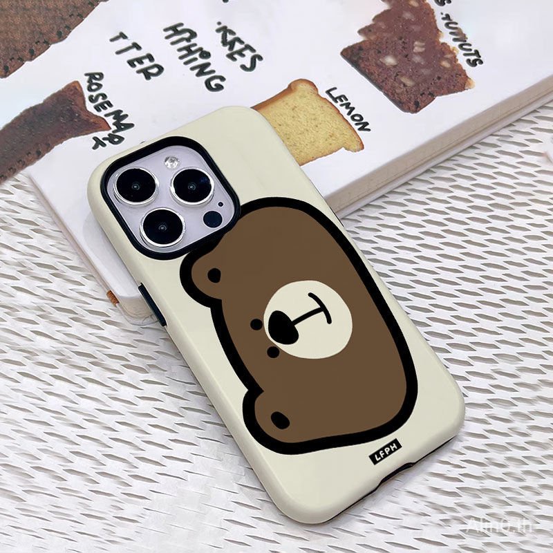 เคสโทรศัพท์มือถือ ลายการ์ตูนหมีน่ารัก สองชั้น รูใหญ่ กันกระแทก สําหรับ iPhone 7 8 Plus x xs xr xsmax 11 12 13 14 15 pro max เคสโทรศัพท์มือถือ ป้องกันรอย สําหรับ ICCR