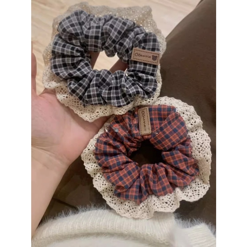 หวานคลาสสิกลายสก๊อตลูกไม้ผมหางม้าหัวเชือก ยางรัดผม ผม ผูก เครื่องประดับผม