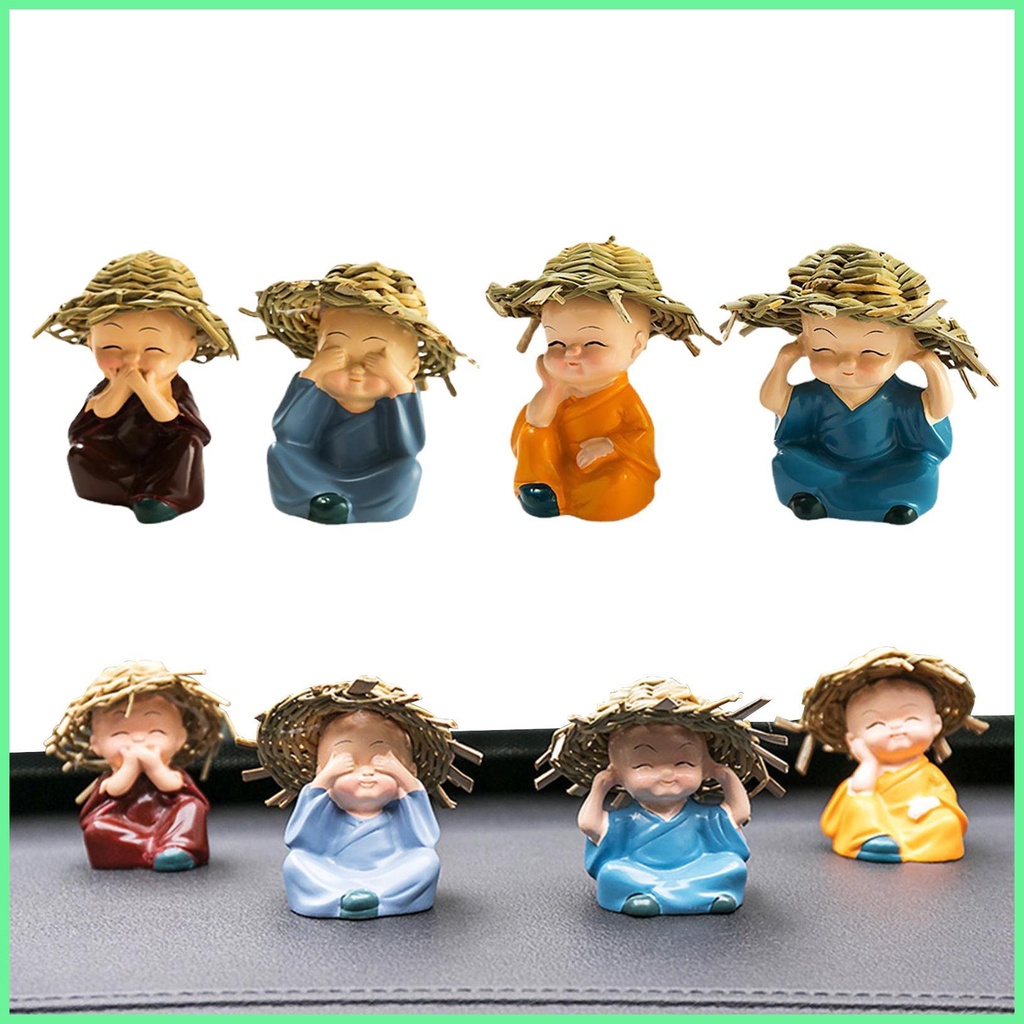 พระพุทธรูปขนาดเล็กรูปปั้น Wise รูป 4 ชิ้น Monk ประติมากรรม Miniature Buddha ตกแต่งรถตลก Wise รูป Mon