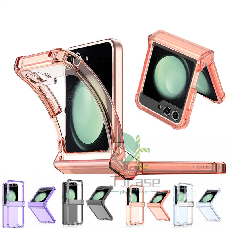 Gasbag บานพับเคส TPU แบบนุ่มเต็มรูปแบบ Samsung Galaxy Z Flip 5 Z Flip 6 4 ปลอกโปร่งใสสี่มุม Anti-Collision เปลือกพับ