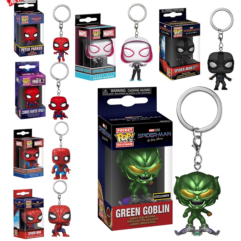 พวงกุญแจ จี้ฟิกเกอร์ Funko Pop Spider Man Green Goblin Zombie Hunter Spidey Peter Parker Pocket Gwen ของเล่นสําหรับเด็ก