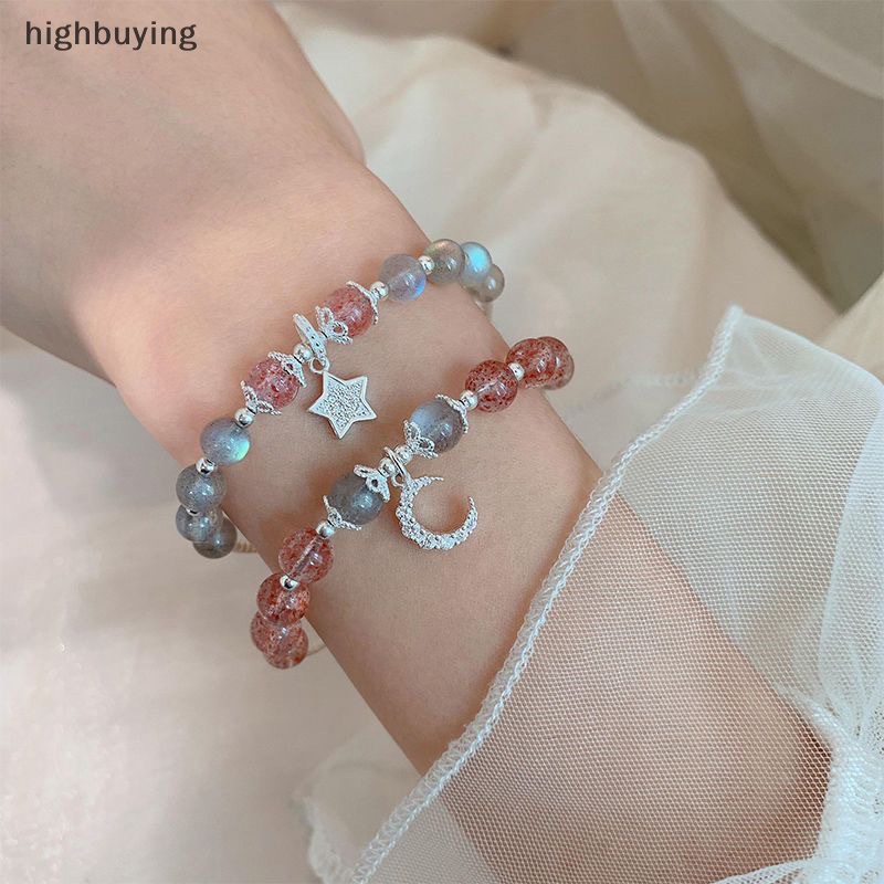 [highbuying] สวยหรู สีชมพู สร้อยข้อมือ สําหรับผู้หญิง น่ารัก ดาว ดวงจันทร์ สร้อยข้อมือ โซ่โลหะ ลูกปัด สร้อยข้อมือ น้องสาว แฟนสาว ของขวัญ ใหม่ พร้อมส่ง