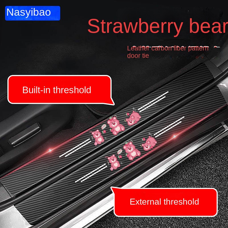 Strawberry Bear Car Threshold Bar Anti-Stepping Sticker Protective Scratch-Resistant Sticker Trunk Protection Bar Bumper Strip Universal Decoration Supplies 7wPA