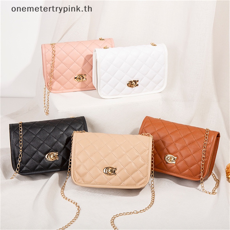 Onepink กระเป๋าสะพายไหล่ สะพายข้าง หนังเทียม ปักลายโซ่ สีพื้น แฟชั่นสําหรับสตรี
