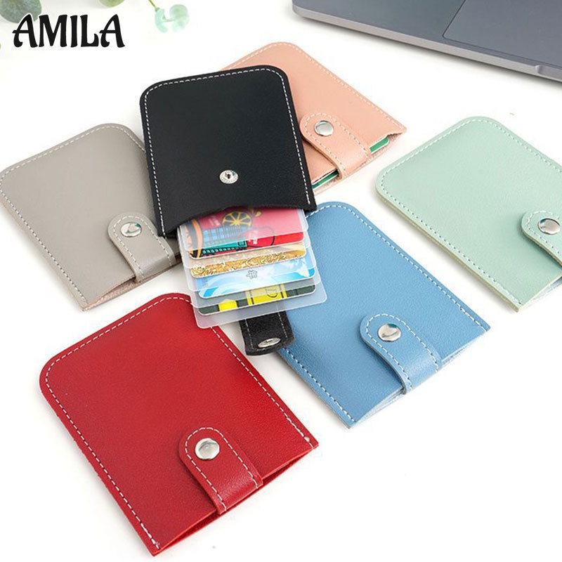 Amila กระเป๋าใส่บัตร แบบดึงออก หลายช่อง ป้องกันเอกสาร แบบพกพา กะทัดรัด และบางเฉียบ หนังคุณภาพสูง เรียบง่าย มีสไตล์