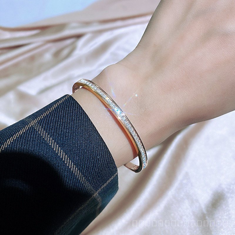 1208-WJSL New Rose Gold Titanium Steel Fashion Personality Diamond Bracelet Female Ins Niche Design Advanced Cold
