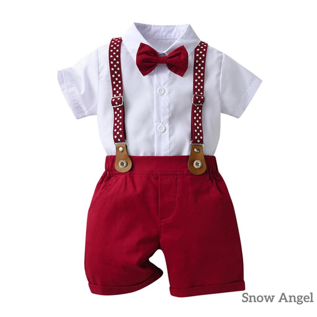 Kid Boys Shorts Set เสื้อแขนสั้นผูกโบว์กางเกงขาสั้นโดยรวมชุดฤดูร้อน