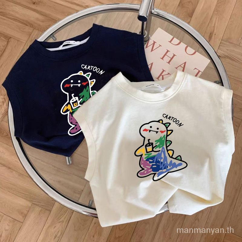 เสื้อยืดแขนกุด ผ้าฝ้ายแท้ ดูดซับเหงื่อ ระบายอากาศได้ดี แฟชั่นฤดูร้อน สําหรับเด็กผู้ชาย และเด็กผู้หญิง