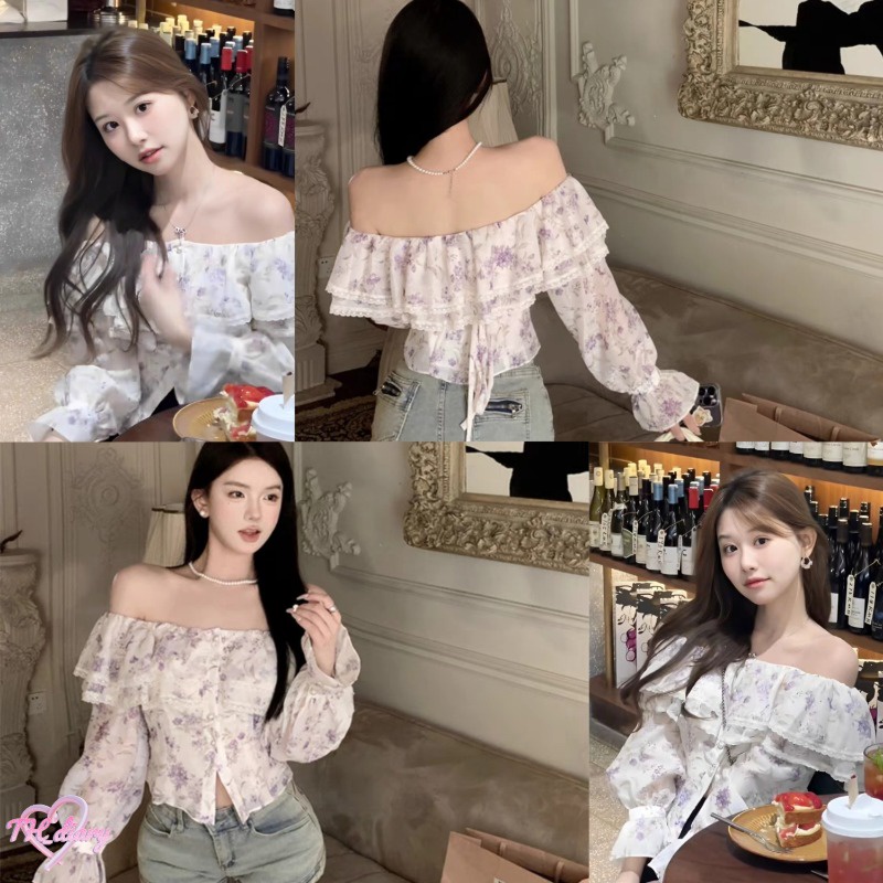 (จัดส่งจากกรุงเทพฯ) ฤดูร้อนรูปแบบใหม่ เสื้อเบลาส์ลายดอกไม้แฟชั่นไหล่เดียว