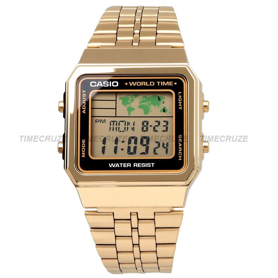[Time Cruze] Casio A500 World Time Gold Adjustable Stainless Steel Digital Men Women Watch A500WGA-