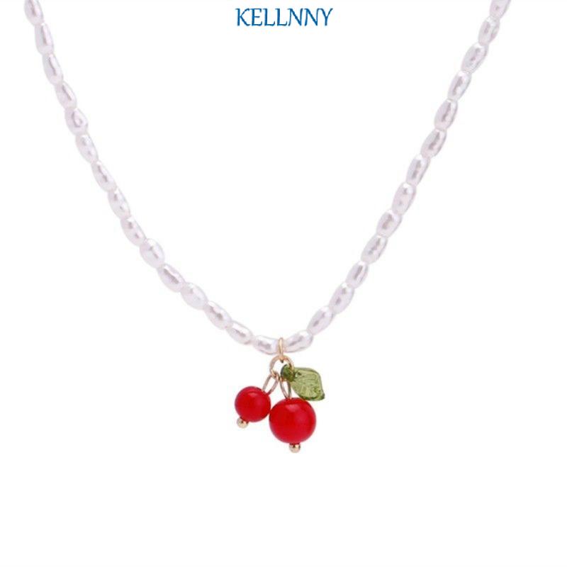 Kellnny สร้อยคอโชคเกอร์ ประดับมุก เชอร์รี่ สําหรับผู้หญิง