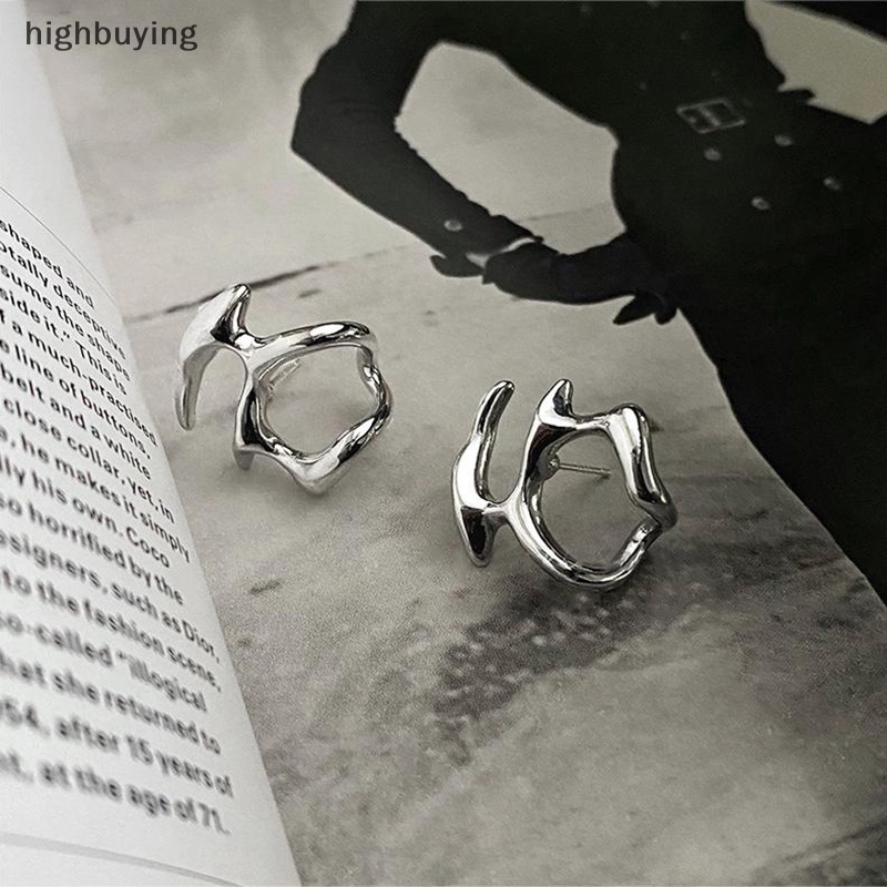 [highbuying] 1 คู่ ไม่สม่ําเสมอ ของเหลว ต่างหู สําหรับผู้หญิง ฮิปฮอป พังก์ แฟชั่น ละเอียดอ่อน โลหะ ต่างหู คลิป มินิมอล เครื่องประดับ ของขวัญ สินค้าใหม่