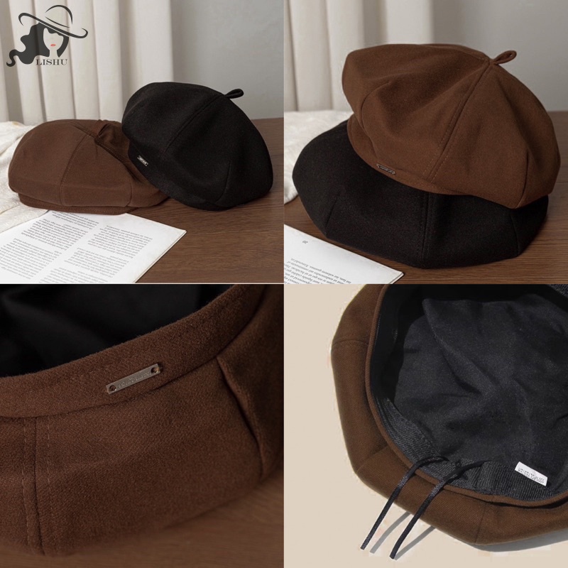 Lishu หมวกเบเร่ต์ อเนกประสงค์ แฟชั่นฤดูใบไม้ผลิ และฤดูร้อน และฤดูใบไม้ร่วง และฤดูหนาว สําหรับผู้หญิง