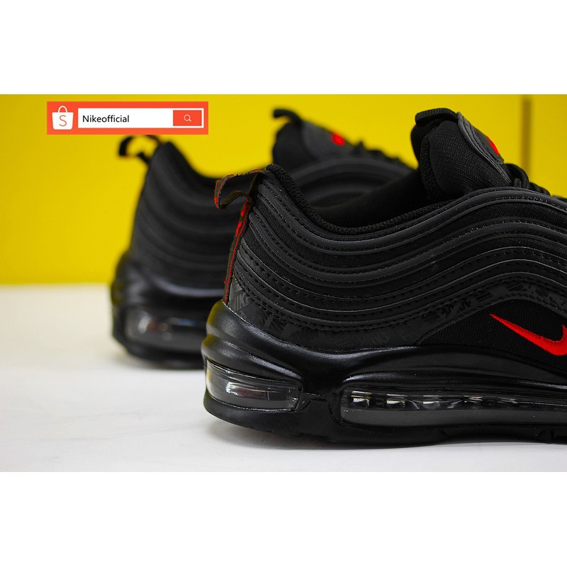 Authentic NIKE  Air Max 97 "Reflective logo" Radiation Sign Korea Black running shoes For Men&amp;Wome