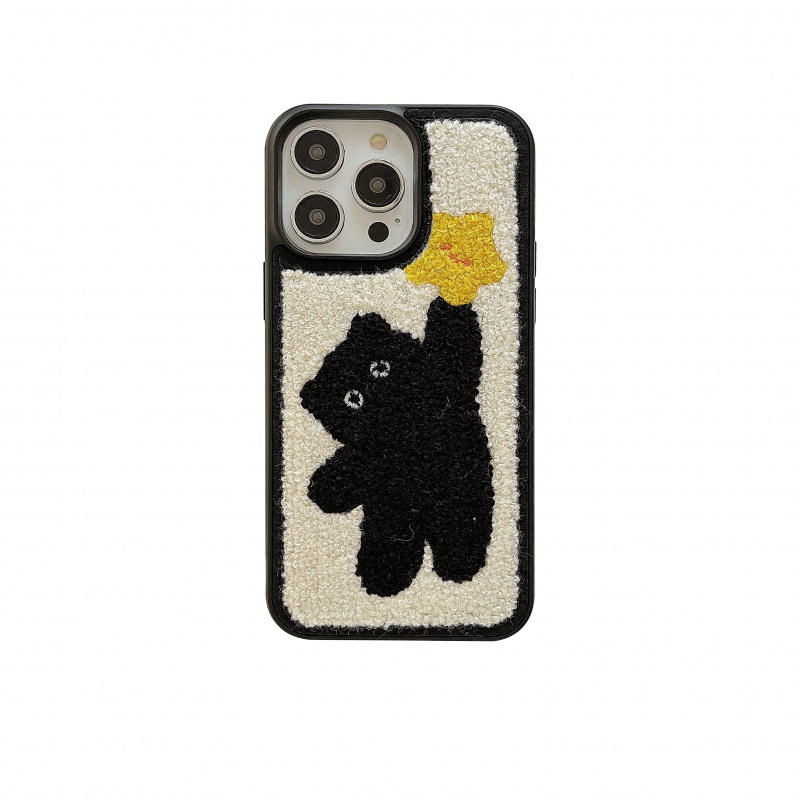 เคสโทรศัพท์มือถือแบบแข็ง ปักลายแมวดํา สําหรับ iPhone 15 14 13 12 11 12Pro 13Pro 14Pro 15Pro 15Promax 14Promax 13Promax 12Promax 15Promax