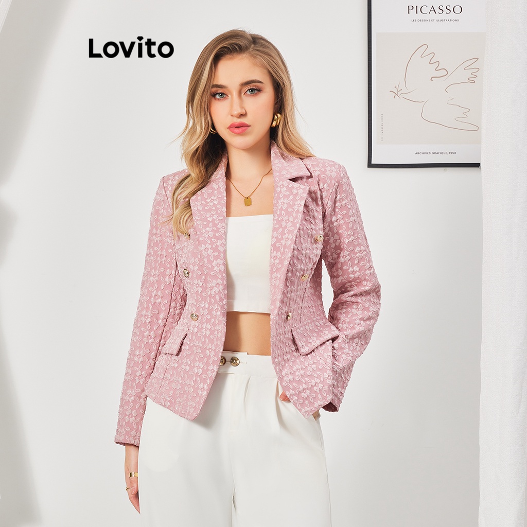 Lovito เบลเซอร์ผู้หญิง มีกระดุม สีพื้น สไตล์หรูหรา LBL07052