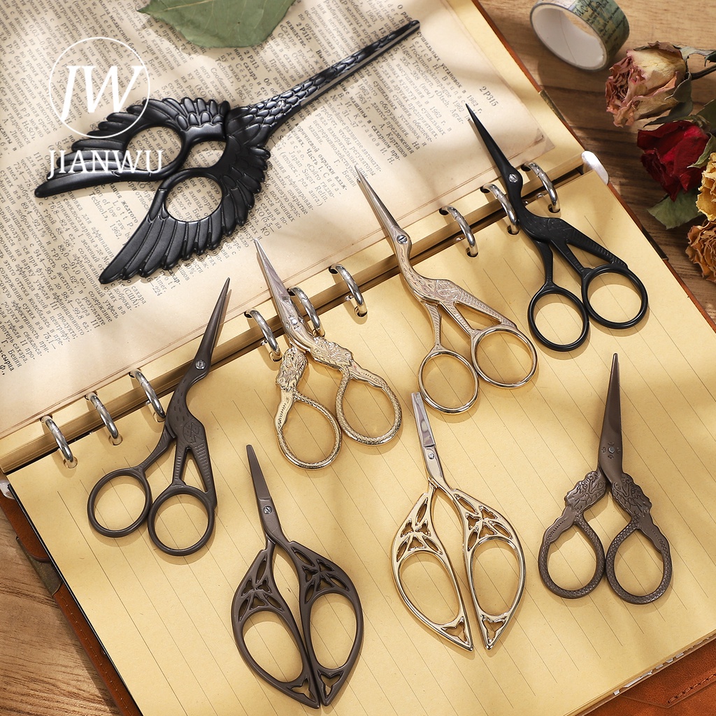Jianwu กรรไกรตัดเครนวินเทจ สเตนเลส เครื่องมือตัด สร้างสรรค์ อุปกรณ์นักเรียน DIY เครื่องเขียน