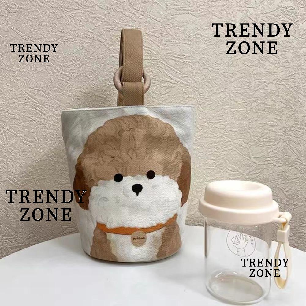 Trendyzone กระเป๋าทรงถัง ผ้าแคนวาส พิมพ์ลายลูกสุนัขน่ารัก ความจุขนาดใหญ่