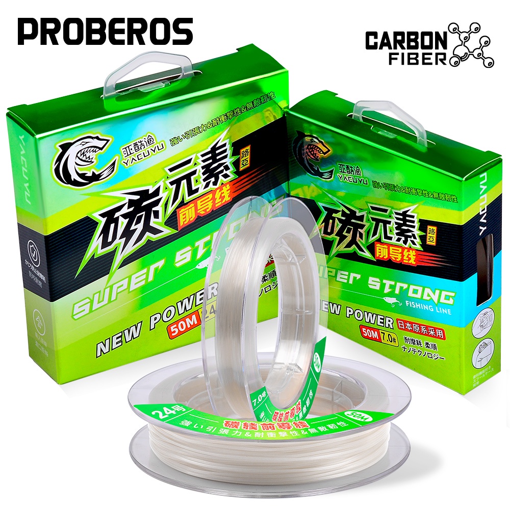 Proberos 50M คาร์บอนบริสุทธิ์โปร่งใสสายตกปลา 0.8-7.0 # คุณภาพสูงสวมใส่ Strong Pull Lure สายตกปลา