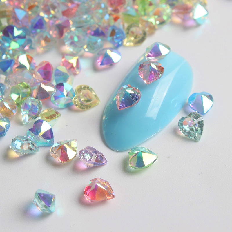 100pcs 5 มม.เพชรชี ้ ด ้ านล ่ าง Love Aurora Candy สีพีชหัวใจสําหรับ Diy เล ็ บวัสดุอุปกรณ ์ เสริม
