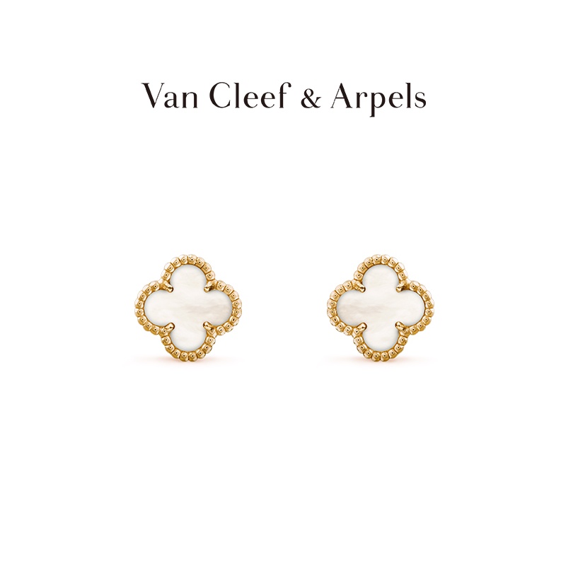 [พร้อมกล่อง] Van Cleef &amp; Arpels / Vca Alhambra ต่างหูไข่มุก สีทอง สีเหลือง สําหรับแฟนสาว
