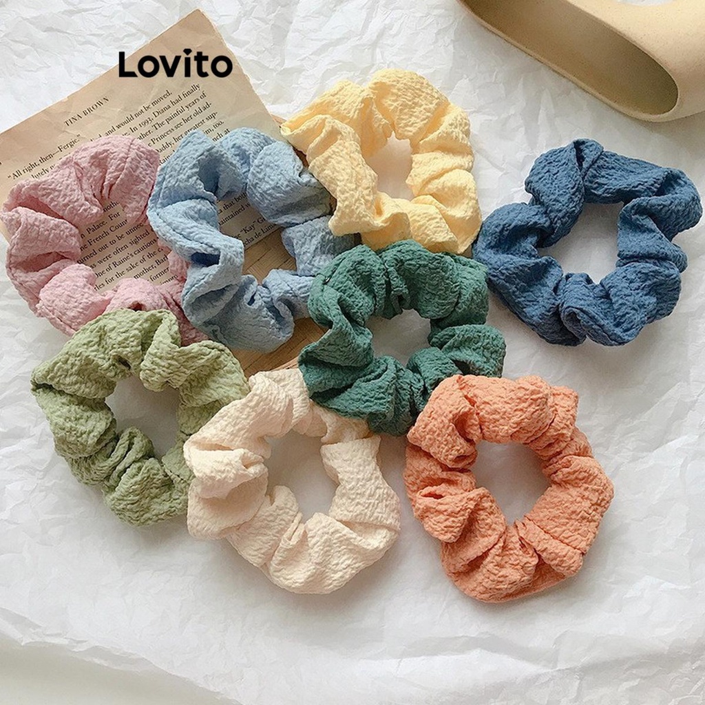 Lovito ยางรัดผมผู้หญิง แต่งระบาย เบสิก สีพื้น สไตล์ลำลอง LFA13021