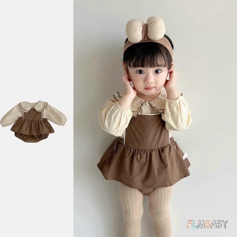 ชุดบอดี้สูท รอมเปอร์ แขนยาว สองชิ้น สําหรับเด็กผู้หญิง อายุ 0-2 ปี