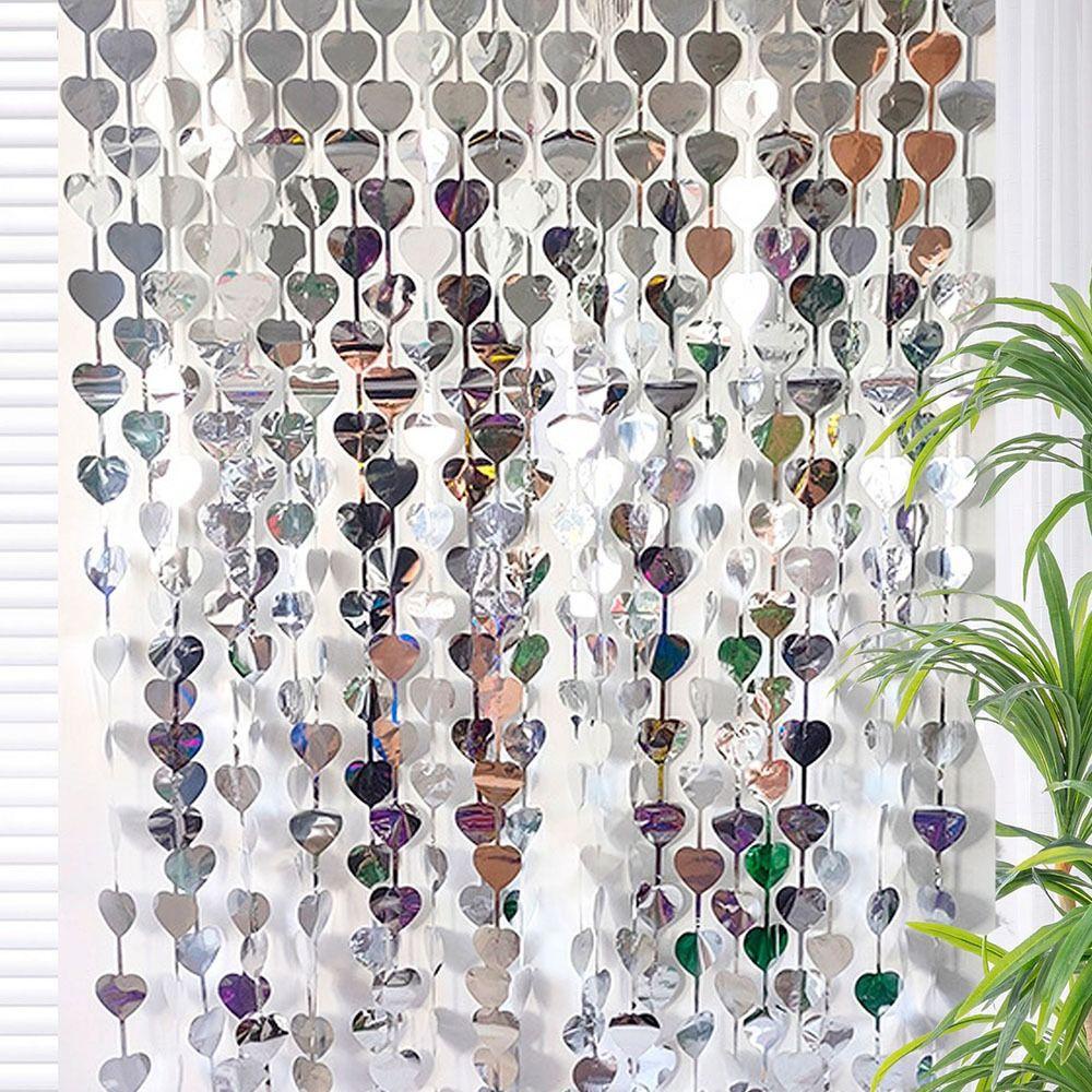 Kentontllb ม่านฝนหัวใจ, PET 1m2m ผ้าม่านปาร์ตี้, ม่านฟอยล์ รูปหัวใจสีสันสดใส Glitter พื้นหลังผ้าม่านตกแต่งงานแต่งงาน - รูปที่ 6