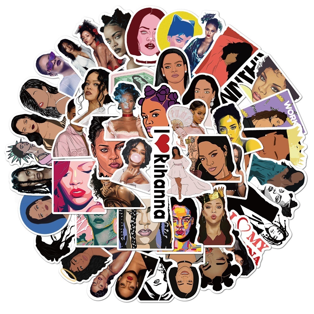 50 ชิ้น/เซ็ต Rihanna/Roben Rihanna Fenty ~ ยอดนิยมนักร้องหญิงรุ่นกันน้ําการ์ตูน Graffiti สติกเกอร์
