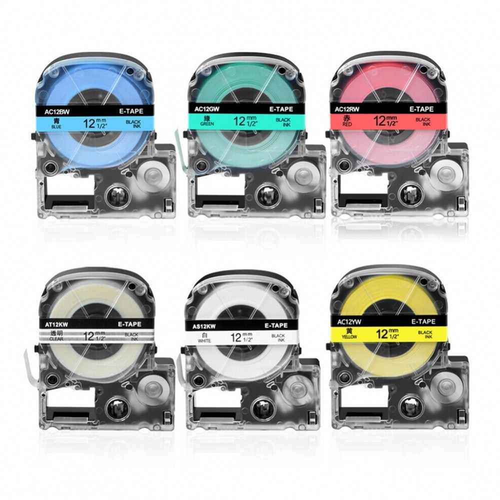 เทปฉลากสีดําทนเคมี 12 มม. สําหรับ EPSON/King Jim LW300 LW400