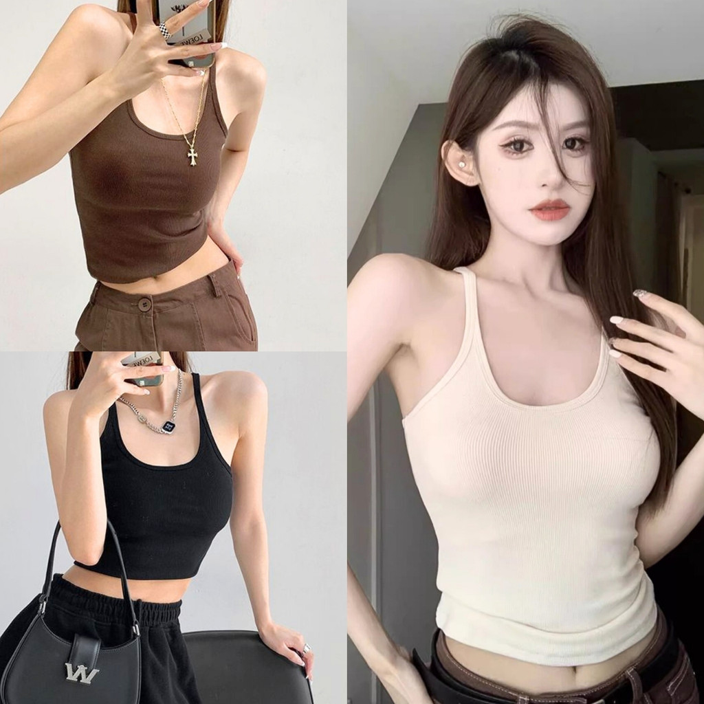 🔥ราคาถูกที่สุด🔥เสื้อกล้ามผ้าร่องแบบสายเล็ก ใส่เข้ารูปสวย สีพื้น 4 สี ไม่มีฟอง