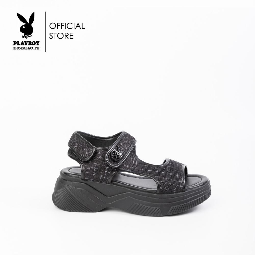 PLAYBOY รองเท้าแตะรัดส้นผู้หญิง รหัส ST-HS251C127 ดีไซน์ทรงแตะสูงรัดส้นประดับกลิตเตอร์ แต่งโลโก้สีพื้น มี 2 สี