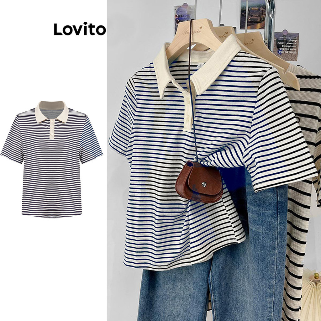 Lovito เสื้อยืดผู้หญิง ลายทาง แบบคัลเลอร์บล็อก สไตล์ลำลอง LNE56021(หลากสี)