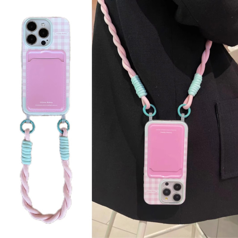 เคส KB378 สำหรับ iPhone 16 Pro Max 15 Pro 14 plus 13 pro max 12 11 XS Max XR X 7 8 Plus SE2 SE3 เคสกันตกพร้อมเชือกคล้องโทรศัพท์ แฟชั่นเรียบง่าย การ์ตูนสาวน่ารัก เคสป้องกัน
