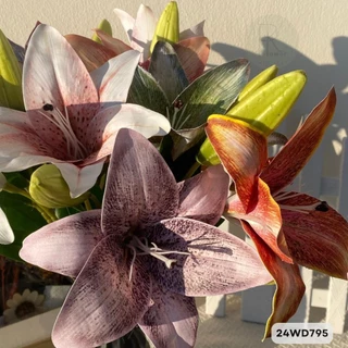 ลิลลี่สีวินเทจ 1ดอกบาน 1ดอกตูม ดอกไม้ประดิษฐ์ ขนาดยาว52cm.หน้าดอก16cm.