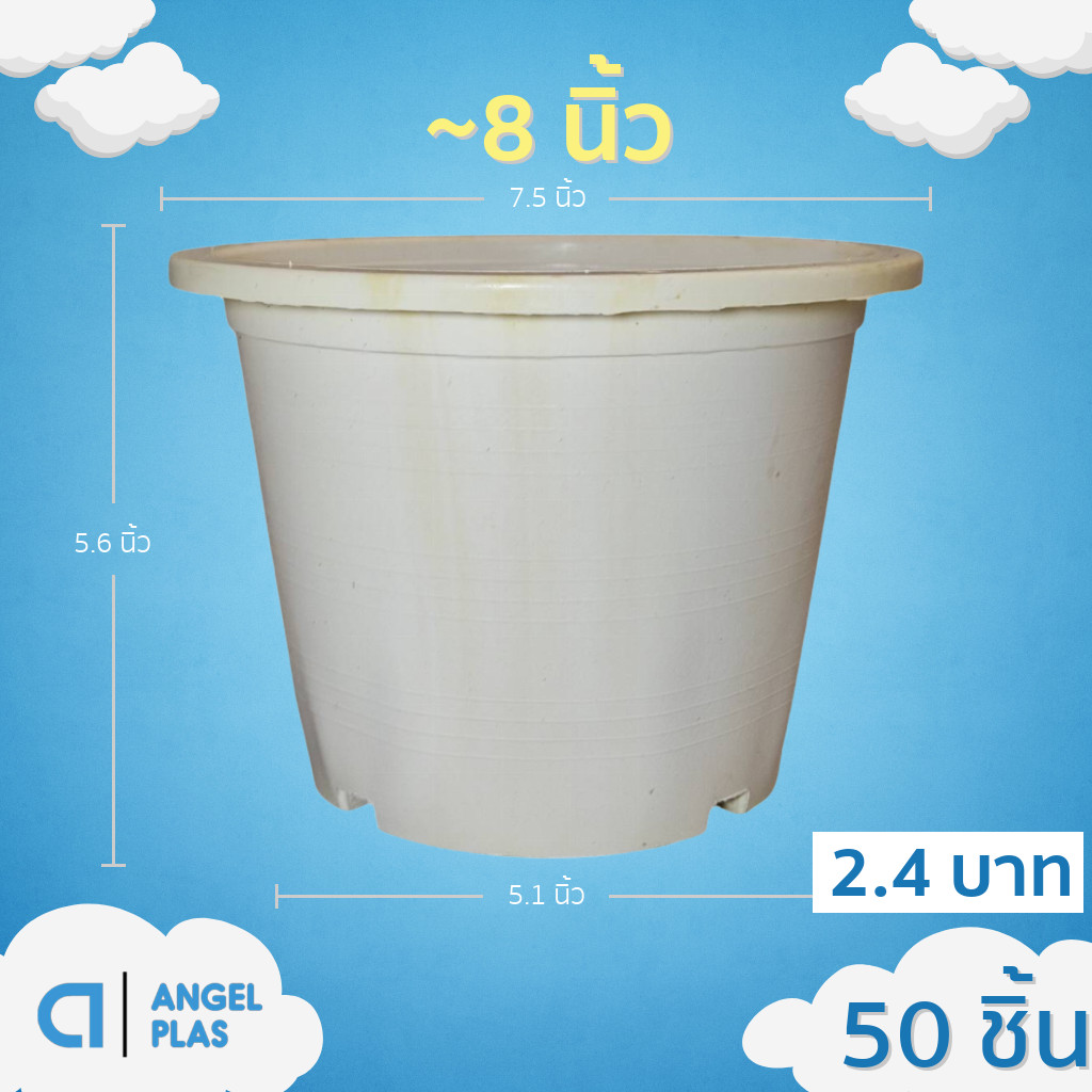 กระถาง กระถางต้นไม้ กระถางขาว เบอร์ 8 7.5 นิ้ว สีขาว - ตำหนิ 50 ใบ ชิ้น อัน