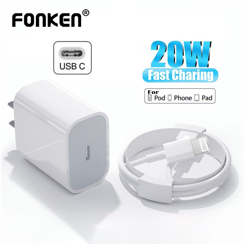 Fonken USB C PD 20W Fast Charger สําหรับ Aple i-Phone 14 13 12 11 Max i-Pad Air Type C สายชาร์จเร็ว