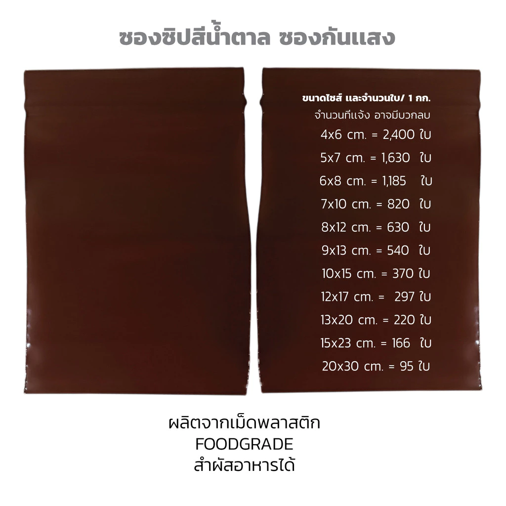 ถุงซิปสีชา ถุงซิปน้ำตาล ทึบแสง ซองซิปสีชา เกรดโรงพยาบาล อย่างดี เกรด A เเพค 1 กก