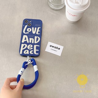 For เคสไอโฟน 14 Pro Max [Love And Peace Strap Blue] เคส Phone Case For iPhone 14 Pro Max Plus 13 12 11 For เคสไอโฟน11 Ins Korean Style Retro Classic Couple Shockproof Protective TPU Cover Shell